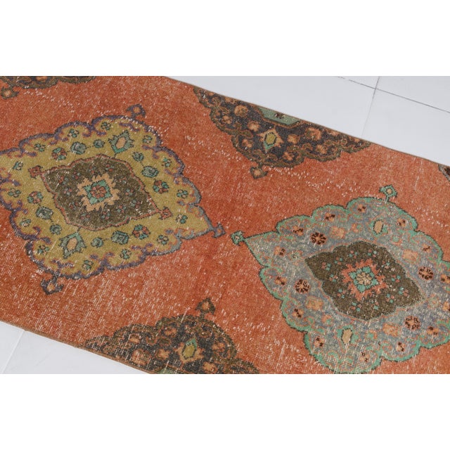 1960s 1960s Muted Olive & Terracotta Turkish Runner For Sale - Image 5 of 9
