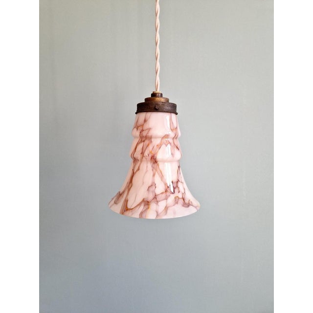 Art Deco Pendant Light in Pink Marbled Opaline from Scailmont, 1920s For Sale - Image 13 of 13