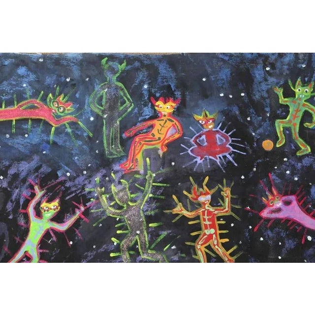 Contemporary 1999 “Vibrancy in Movement” Neo Expressionist Folk Art Painting on Mixed Media For Sale - Image 3 of 9