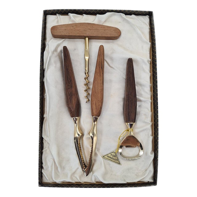 Bar Set with Wooden Handles by Echt Vergoldet, West Germany, 1960s. For Sale