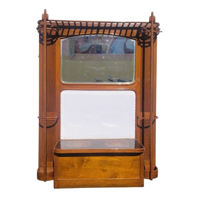 Art Nouveau Wooden Entryway Coat Rack For Sale