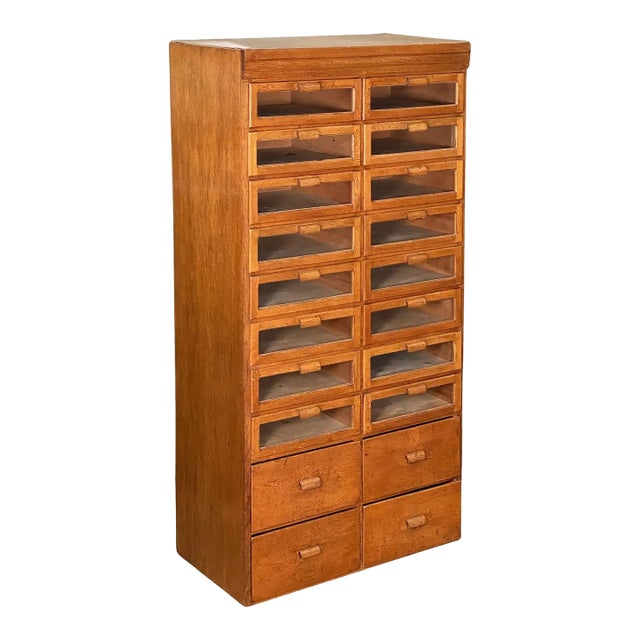 Double Haberdasher's Cabinet With Glass-Fronted Drawers From England For Sale