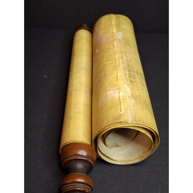 Antique 19th C Megillat Esther Parchment Scroll Ashkenazi Script Wood Roller For Sale - Image 4 of 17
