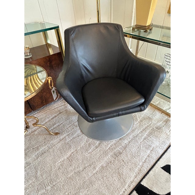 Vintage Danish Bolia Black Leather Swivel Club Chairs For Sale In Philadelphia - Image 6 of 14