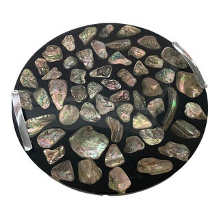 Vintage 1960s Mid-Century Modern Serving Tray Lucite & Abalone Shell For Sale