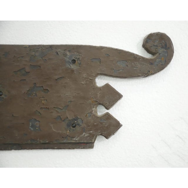 Set of 3 Antique Floral Hand Hammered Iron Door Strap Hinges For Sale - Image 4 of 8