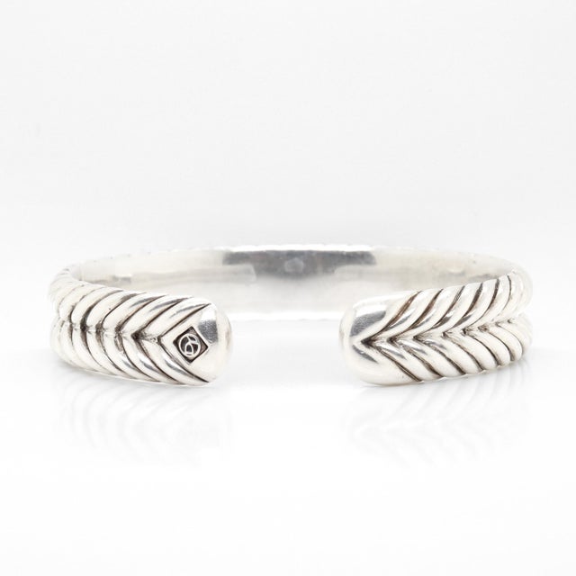 David Yurman Sterling Silver 13mm Chevron Cable Cuff Bracelet For Sale - Image 11 of 13