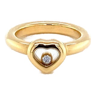 Chopard Happy Diamond 18k Yellow Gold One Diamond Heart Ring - Size 4.5 For Sale