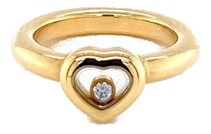 Chopard Happy Diamond 18k Yellow Gold One Diamond Heart Ring - Size 4.5