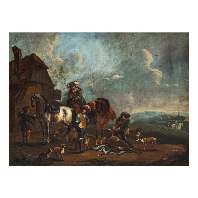 After August Querfurt, Hunting Party, 1800s, Oil on Canvas For Sale