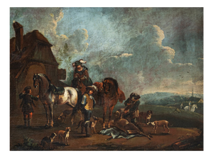 After August Querfurt, Hunting Party, 1800s, Oil on Canvas