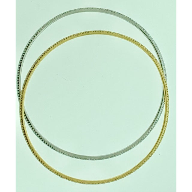 Silver Tesora Contemporary Yellow and White 18 Karat Gold and Diamond Bangle Bracelet For Sale - Image 8 of 8