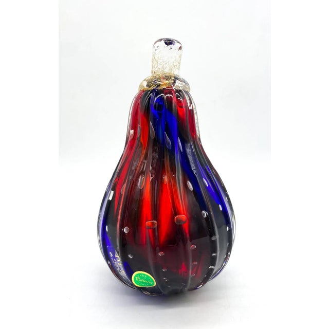 Mid-Century Modern 20th Century Murano Italian Red and Blue Glass Pear Fruit Paperweight For Sale - Image 3 of 9