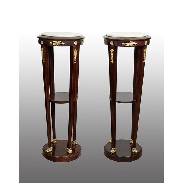 Antique Napoleon III Pedestals in Mahogany with Marble Tops, France, 19th Century, Set of 2 For Sale - Image 6 of 6