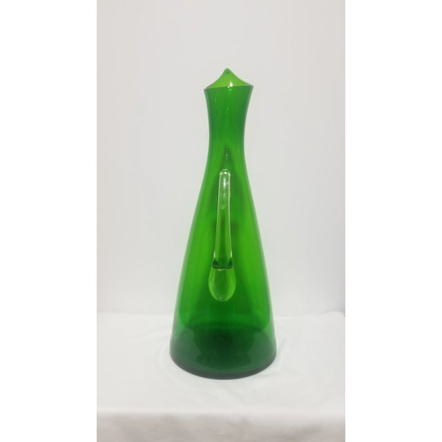 1990s Art Glass Large Green Pitcher Blenko Style For Sale - Image 4 of 9