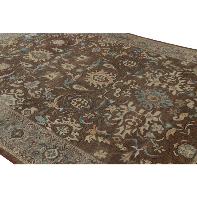 Traditional Antique Mahal Persian Rug in Brown, With Beige and Blue Florals From Rug & Kilim For Sale - Image 3 of 7