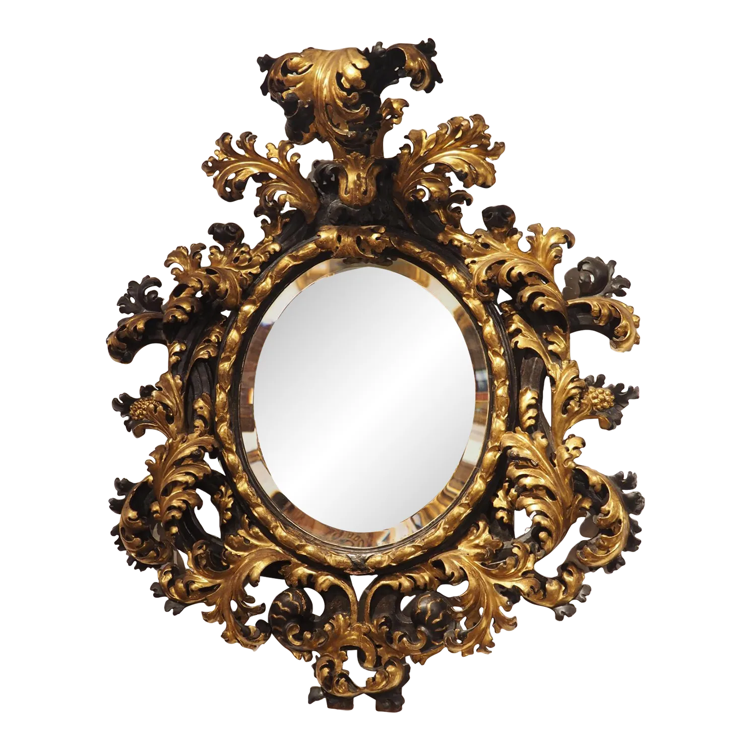 ブロンズ像 - フランチェスコ・フローラのヴィクトリアンレディー 中古美品 Fabulous Antique Florentine Black and Gold Wall Mirror, Circa 1850