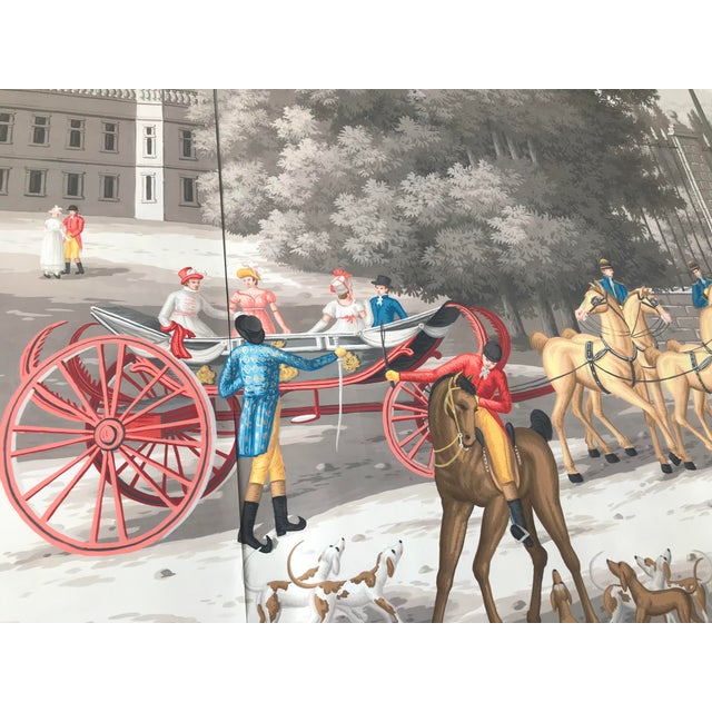 Japanese Hand Painted Vintage English Equestrian Hunting Panoramic Mural Panels For Sale - Image 3 of 3