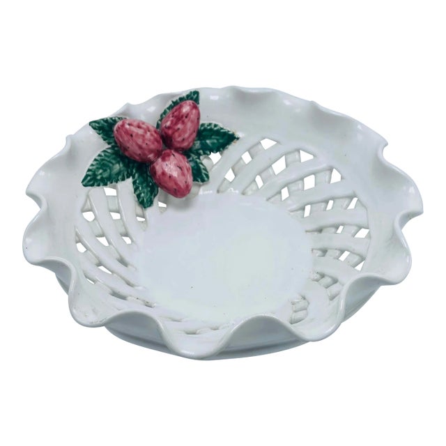 Italian Ceramic Ruffle, Basket Weave Bowl For Sale
