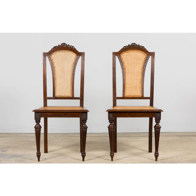 Mid 19th Century Set of Eight French Napoleon III Empire Style Mahogany Caned Dining Chairs, 19th Century For Sale - Image 5 of 18