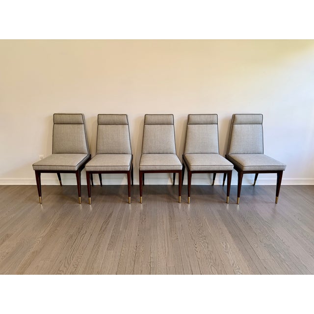 Set of 10 Lorin Marsh Art Deco Tuxedo Dining Chairs in High-Gloss Mahogany & Brass For Sale - Image 9 of 18