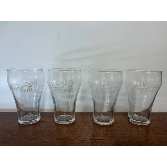 1980s 1980s Coca-Cola Contour Drinking Glasses Clear Coke Logo Tumblers Collectible - Set of 4 For Sale - Image 5 of 9