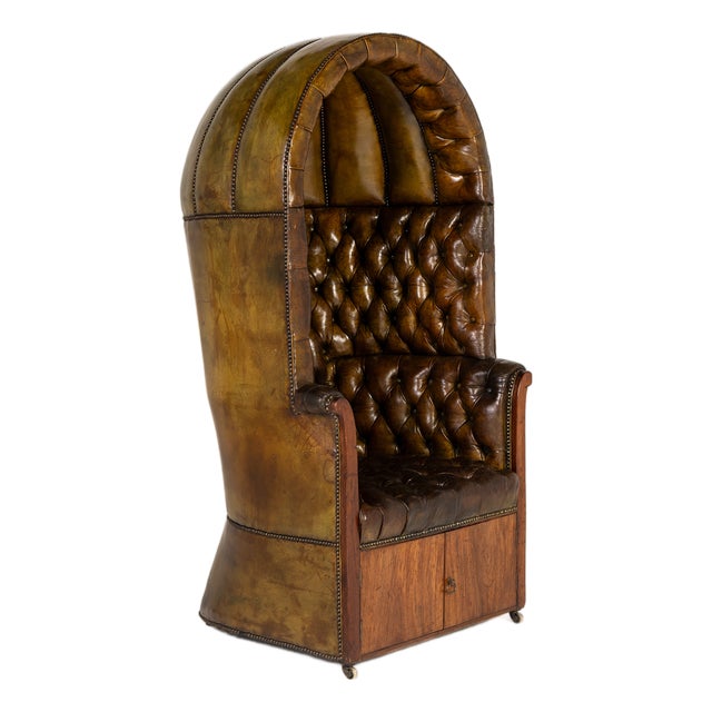 Large 18th Century English Leather Porters Chair For Sale