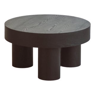 Round Coffee Table with Cylindrical Legs in Black Stained Wood For Sale