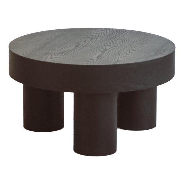 Round Coffee Table with Cylindrical Legs in Black Stained Wood For Sale
