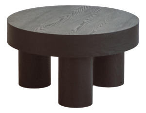 Round Coffee Table with Cylindrical Legs in Black Stained Wood