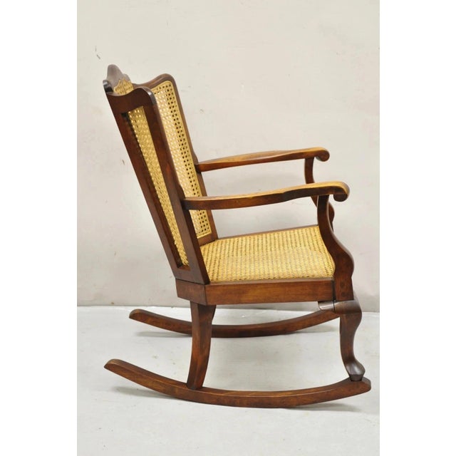 Antique Victorian Walnut and Cane Carved Rocker Rocking Chair W/ Queen Anne Legs For Sale - Image 9 of 10