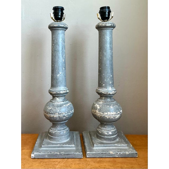 Vintage Distressed Wood Table Lamps - Pair For Sale - Image 12 of 12