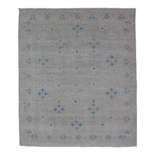 Modern All-Over Floral Oushak With Light Gray Background and Neutral Colors For Sale