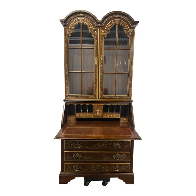 Chinoiserie Leather Top Secretary Desk by Jasper Furniture For Sale