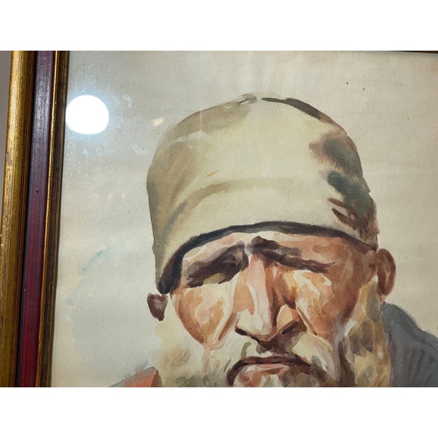 Paint 1960s Rare Ustad Ghaussuddin Afganistan Blind Man Watercolor Portrait Painting For Sale - Image 7 of 12