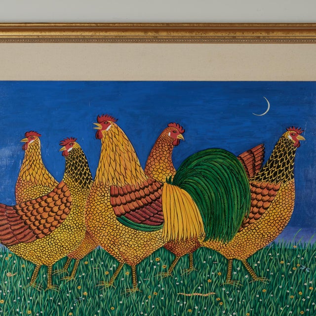 Folk Art Vintage Painting of Roosters by Sara Barnes For Sale - Image 3 of 14
