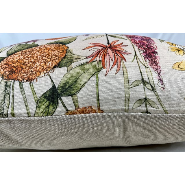 20" Square Decorative Throw Pillow Embellished With a Playful Mid Century Modern Floral Pattern of Orange, Purple & Yellow Flowers - Made in the U K For Sale - Image 10 of 12