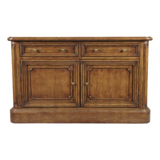 Late 20th Century French Provincial Walnut Two-Door Buffet With Drawers and Brass Hardware For Sale