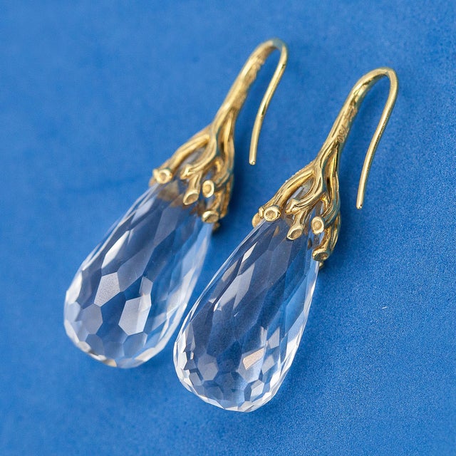 Metal Michael Aram 18k Yellow Gold Diamond and Rock Crystal Drop Earrings- 2 Pieces For Sale - Image 7 of 12