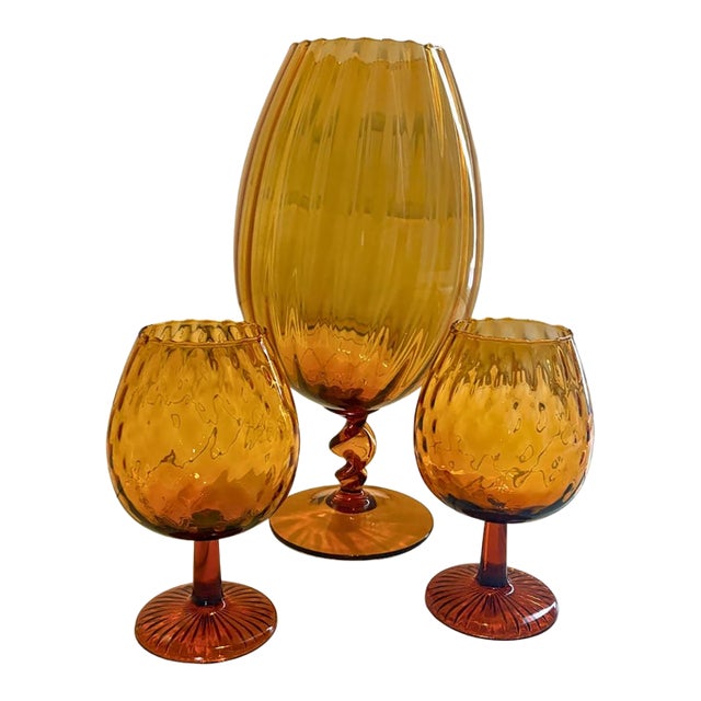 Mid Century Empoli Optic Glass Brandy Snifter Vases, S/3 For Sale