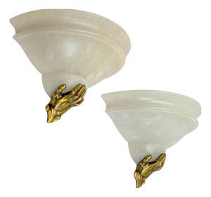 Art Deco Alabaster Wall Lights with Bronze Hands, 1970s, Set of 2