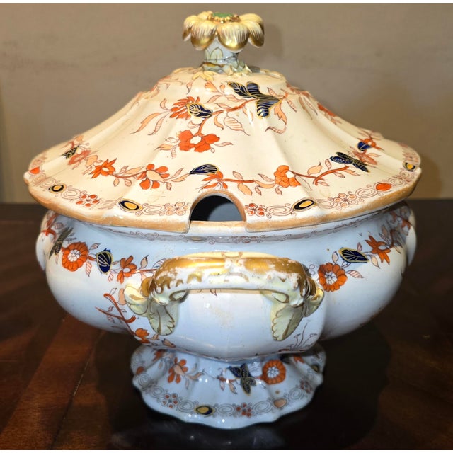 Mason's Gold Handles Soup Tureen and Stand appears to be mented on the lid's handle. "stamp ""Mason's Patent Ironstone...