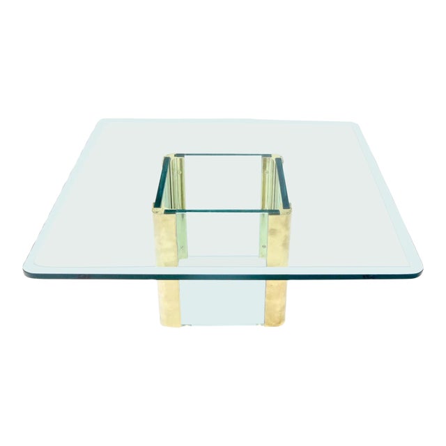 Mid-Century Modern Square Glass and Brass Coffee Table For Sale