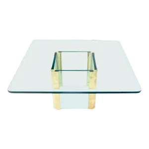 Mid-Century Modern Square Glass and Brass Coffee Table