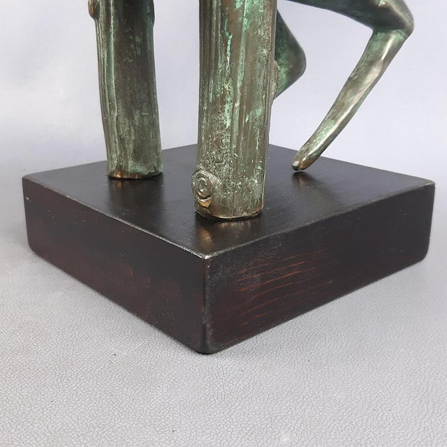 Brass Sculpture of Horse Jumping Over Wooden Base, 1980s For Sale - Image 16 of 18