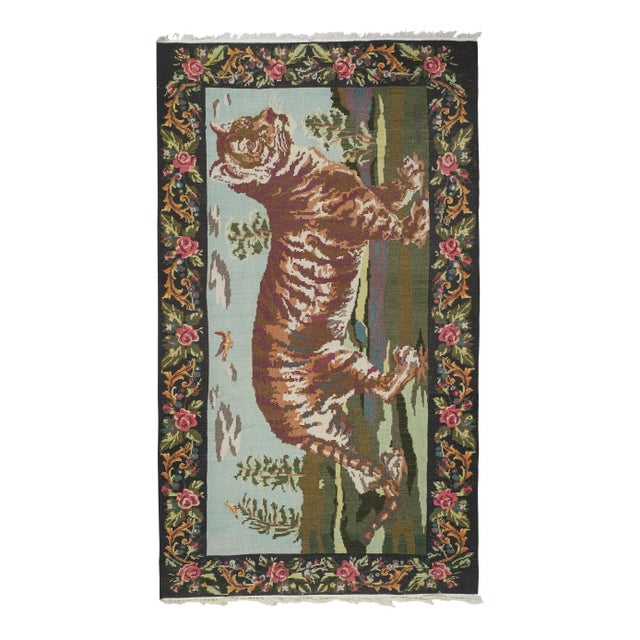 Vintage Tiger Kilim Rug - Animal Tapestry 6'8" X 9'4" 72.8" x 129.9" inches / 185 x 330 Cm Hand weaved with high-quality...