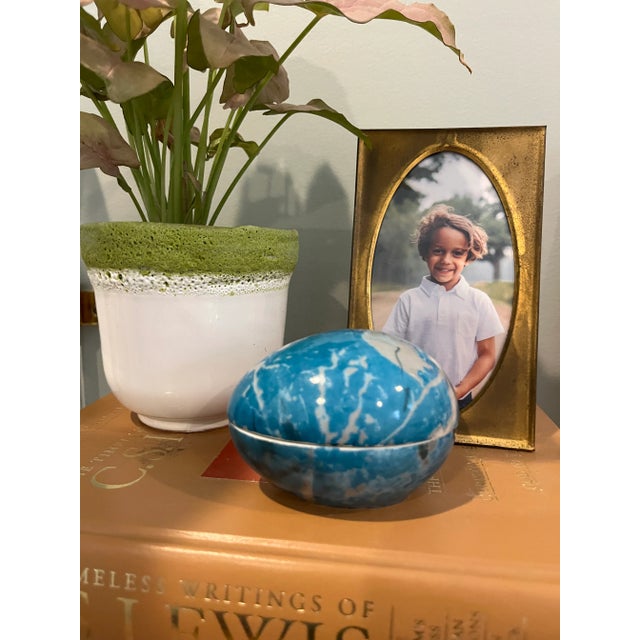 Vintage Porcelain Limoges France Pedestal Egg Trinket Box Teal 3.5" Easter Display Stand Amazing Vintage Find Stunning...