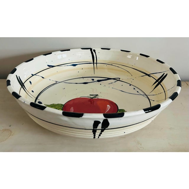 Large Tomato Pasta Bowl Earthenware Studio Pottery by Donna Toohey For Sale In Philadelphia - Image 6 of 9