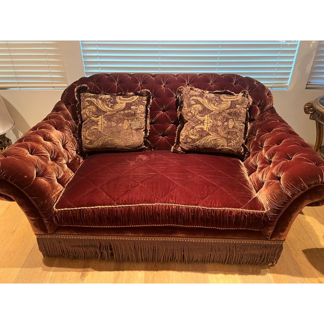 Love Seat, Beautiful Custom Made , Plush, Tufted, Rich Brown Velvet Fabric For Sale In Los Angeles - Image 6 of 9