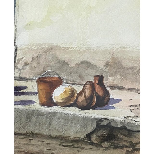 Beige Vintage Latin American School Watercolor by Helen Marie C.1970 For Sale - Image 8 of 11
